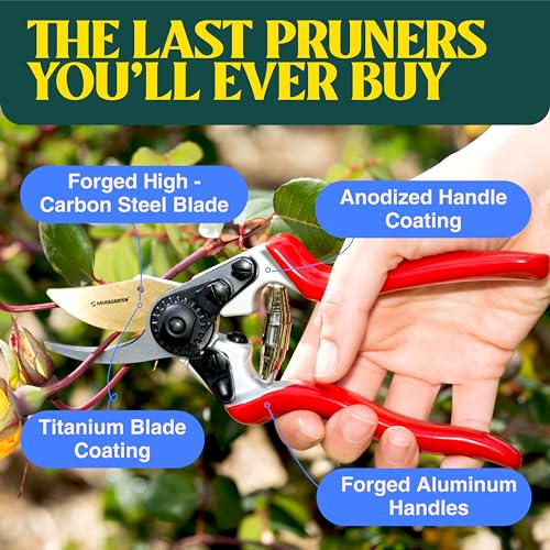 Haus & Garten PrecisionPRO 8" Titanium Pruning Shears - Heavy Duty Professional Bypass Pruner - Use As Rose Clippers, Premium Gardening Secateurs, Garden Scissors, Handheld Yard, Tree, & Plant Tool - style: PrecisionPRO