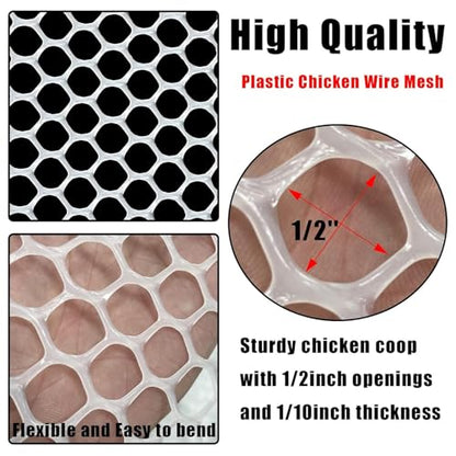 Upgraded 15.7IN x 33FT ABS Plastic Chicken White Wire Fence Mesh, Poultry Fencing, Hexagonal Fencing Wire for Gardening, Construction Barrier Netting, Chicken Wire Frame Crafts, Floral Netting - color: White