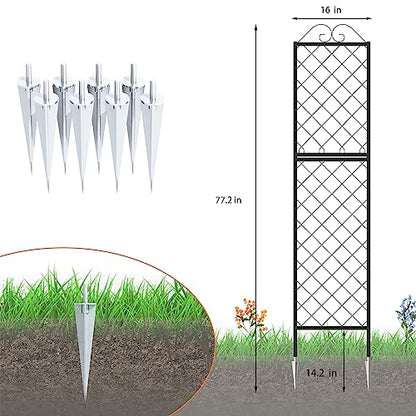 Zhongma 2 Pack Metal Garden Trellises for Climbing Plants, 77.2 Inch Tall Metal Fence Plant Support Trellis for Flower and Vagetable - size: 32"W x 0.8"D x 77.2"H (2 Pack)