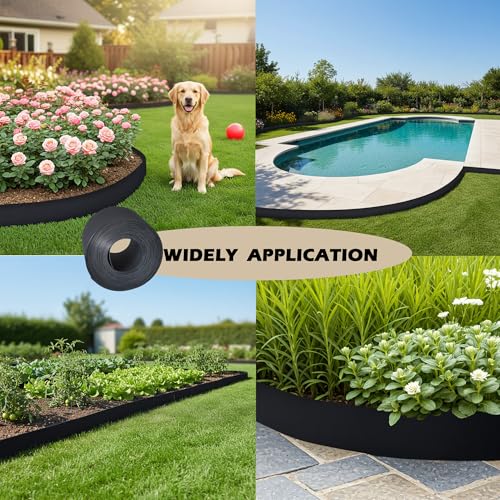 Plastic Garden Landscape Edging, 40ft Long × 5in High, Flexible PP Black Lawn Edging for Garden Borders