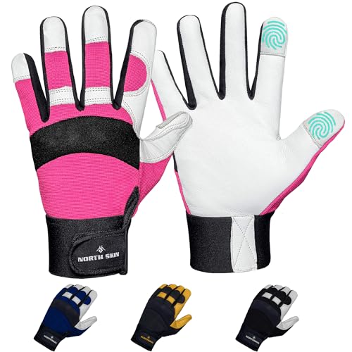 Gardening Thorn-Proof Working Gloves with Touch Screen Support, Thick Leather, Heavy-Duty Safety Gloves for Garden - color: Pink, size: X-Large