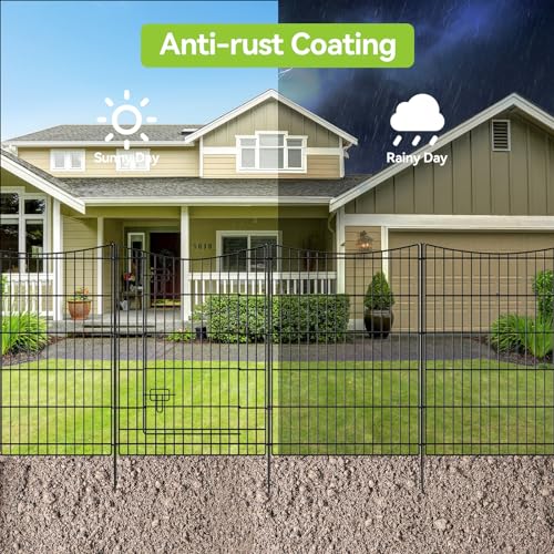 INJOPEXI Decorative Garden Fence 12 Panels 26ft(L)×36in(H) Metal Garden Fences with 11 Panels + 1 Gate, Animal Barrier Rabbit Fence Rustproof Wire Temporary Dog Fencing Outdoor for Backyard Lawn - size: 12 Panels 26ft(L)-36"(H) - With Gate