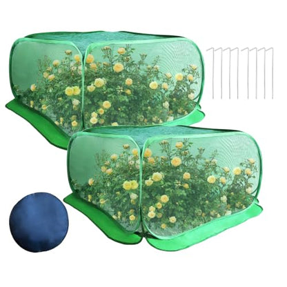 Pop Up Plant Netting Cover 40×40×20” Shade Mesh Cage Shade Top + Mesh Side - size: 100*100*50 2PCS