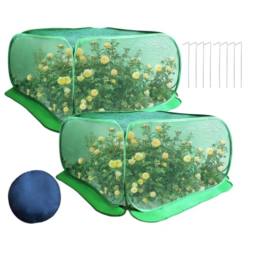 Pop Up Plant Netting Cover 40×40×20” Shade Mesh Cage Shade Top + Mesh Side - size: 100*100*50 2PCS