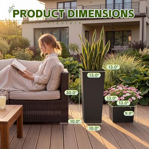 Devoko Resin 30'' Tall Planters, Large Taper Outdoor Planter - color: Brown, size: 30" Set of 2