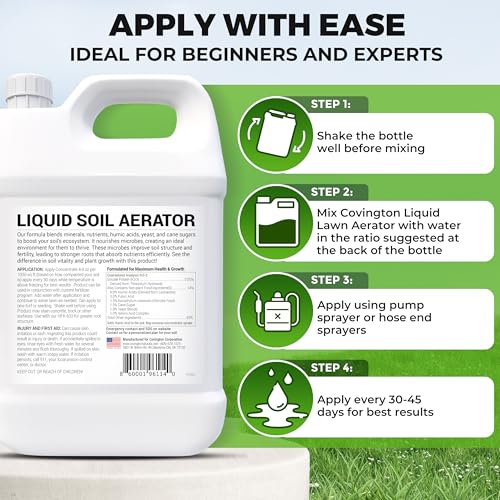 Covington Liquid Lawn Aerator (1 Gallon) – Soil Conditioner & Softener for Lawns & Gardens – Loosens Clay & Compacted Soil for Better Water & Nutrient Absorption – Liquid Aeration Concentrate - size: 1 Gallon