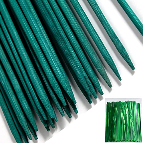 100 PCS 18" Green Bamboo Plant Support Stakes - Garden Wood Floral/Orchid/Tomato Wooden Stakes - Sign Posting Sticks (100)