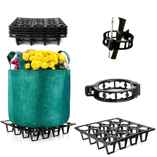 Plant Riser – Pot Spacer for Grow Bags, Planters & Containers – UV-Resistant Drainage Tray for Airflow, Root Health & Cleaner Surfaces (Standard Black W/ 50 clips, 5 Pack) - color: Standard Black W/ 50 clips, size: 5 Pack