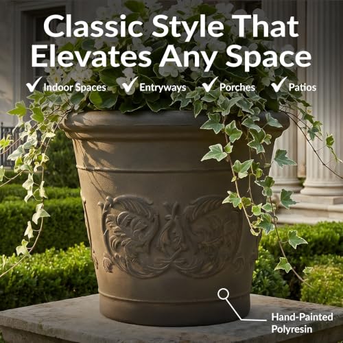 Sunnydaze Arabella 19.5'' Plastic Planter Pot for Plants, Sable - color: Sable, size: 19.5 in