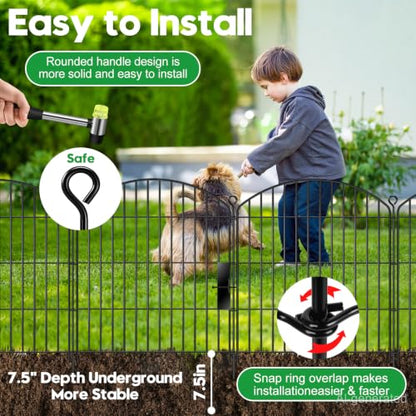 Decorative Garden Fence 32in (H) x22ft (L),Arched Metal No Dig - size: 10 Panels-32in(H) x 22ft(L) with Gate