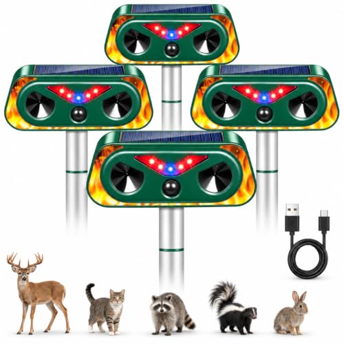 4 Pcs Sonic Fortress Pro Deer & Raccoon Repellent,Skunk Repellent for Yard