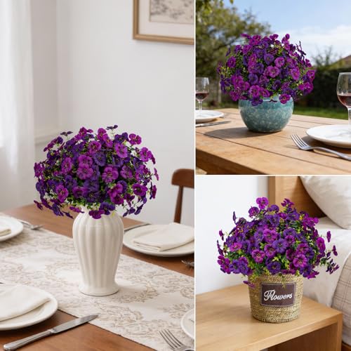 Artificial Flowers for Outdoor Faux Pansies Fake Flowers Plants,12 Bundles - color: Purplish Red