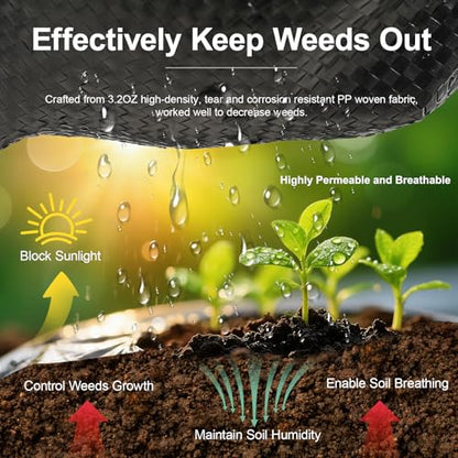 Weed Barrier Landscape Fabric 4FT x 100FT - 3.2oz Heavy Duty Weed Control Mat, High Permeability Woven Geotextile Fabric for Driveway, Gravel, Yard Ground Cover, Greenhouse Gardening - color: Black - 4x100FT