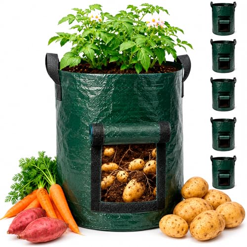 10 Gallon Potato Grow Bags 5 Pack Plastic Planters with Harvest Window