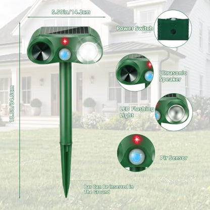 2 Pack Solar Ultrasonic Animal Repellent Deer Repellent Devices for Yard