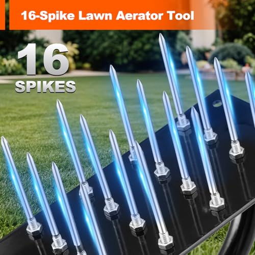 Bluesea Lawn Aerator Tool - 16 Iron Spikes with Ergonomic T-Handle, Automatic Dirt Clean for Soil Loosening & Yard Aeration, Manual Metal Grass Aerator (Green) - color: Green