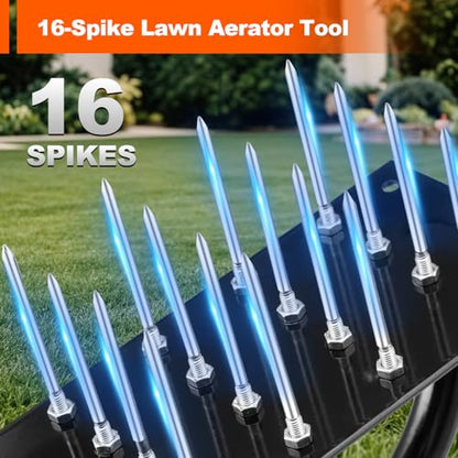 Bluesea Lawn Aerator Tool - 16 Iron Spikes with Ergonomic T-Handle, Automatic Dirt Clean for Soil Loosening & Yard Aeration, Manual Metal Grass Aerator (Green) - color: Green