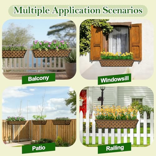 SPECILITE 24" Adjustable Metal Window Railing Planters Boxes, 4 Pack - size: 24in, style: 4Packs