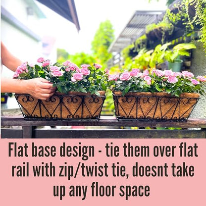 LaLaGreen Metal Wall Planter (16 in, 2 Pack) Black Coco Liner Flower Boxes - size: 16" (41cm)x2 Pack
