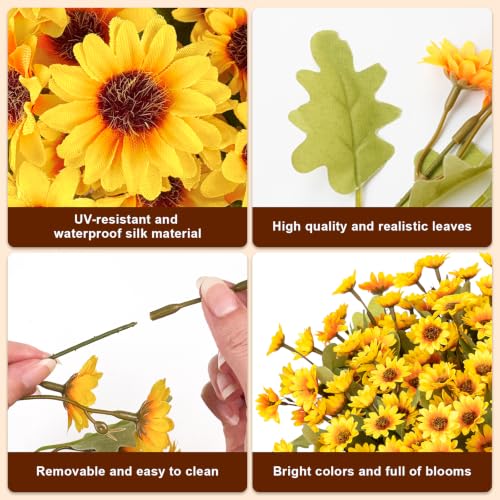 Fake Mums Artificial Fall Flowers for Outdoors Silk Daisy Bulk - color: Yellow