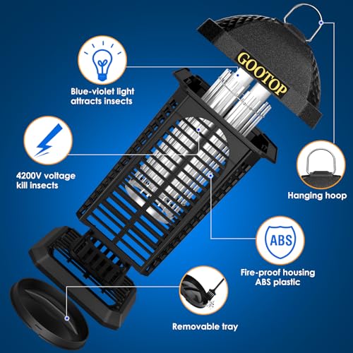Bug Zapper Outdoor, 4200V Electric Mosquito Zapper, Bug Zapper Outdoor, Fly Traps, Fly Zapper, Mosquito Killer Indoor 3 Prong Plug, 90-130V, ABS Plastic Outer - color: JY-Black