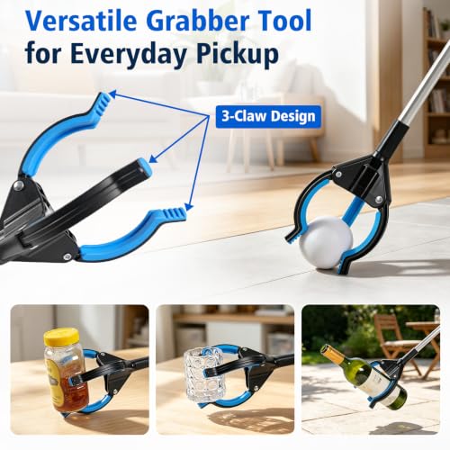 32" 3 Claw Grabber Reacher Tool, Heavy Duty Grabbers for Seniors, Pick Up Stick