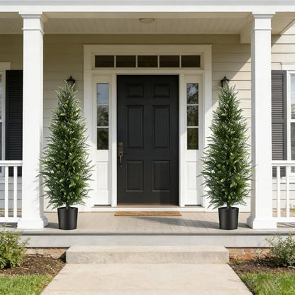 4 ft Artificial Cedar Topiary Trees Set of 2 Outdoor Faux Plants - color: Green, size: 4FT