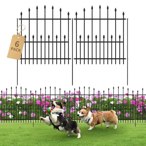 Decorative Garden Fence Outdoor - 26in(H) x 12Ft(L) No Dig Heavy Duty Metal Rabbit Dog Fence for Yard Rustproof Animal Barrier Border Fencing for Patio Flower Bed (6 Panels + 7 Stakes) - size: 6 Panels-26in(H) x 12Ft(L)