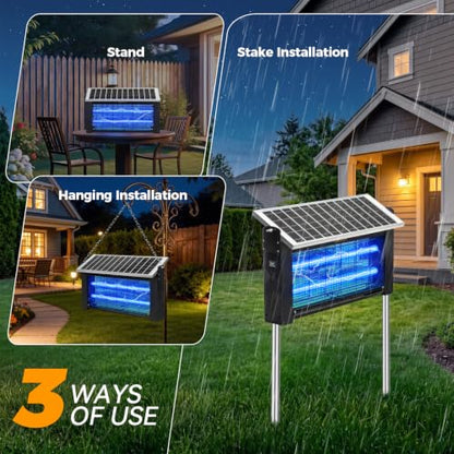 20W Solar Bug Zapper Outdoor Waterproof, LANGY 20W w/10000mAh Battery Electric Mosquito Killer Zapper Fly Insect Mosquitos Trap with Auto On/Off & 16.4ft Cord for Yard Camping Garden RV Home - size: 20w with 2 UV lights
