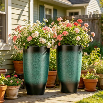 Autodaya 24" Tall Large Outdoor Planters for Plants Set of 2, Faux Ceramic - color: Gradient Turquoise-24"h