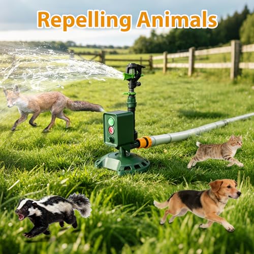 Solar Powered Motion Sensor Animal Repellent Sprinkler with Flashing Light, IP65 Waterproof Outdoor Deer & Dog Deterrent for Garden and Lawn Protection