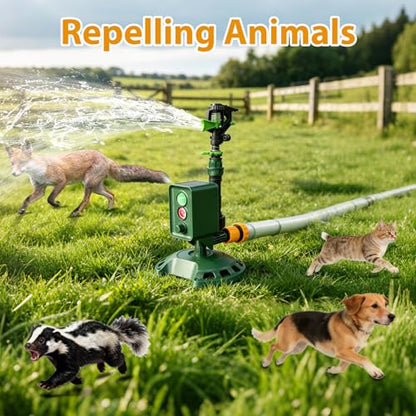 Solar Powered Motion Sensor Animal Repellent Sprinkler with Flashing Light, IP65 Waterproof Outdoor Deer & Dog Deterrent for Garden and Lawn Protection