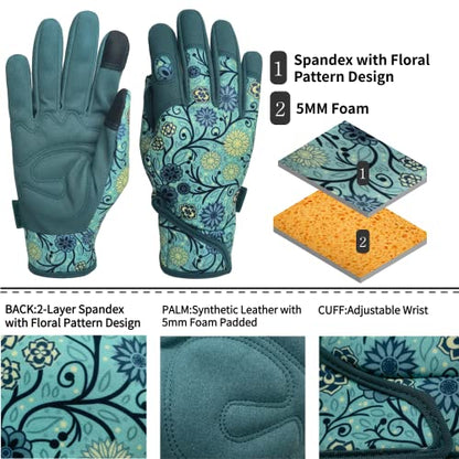 Cute Pattern Gardening Gloves,Thornproof Garden Glove,Gardener Gift - color: 2 Pairs Per Pack-lake Blue, size: Medium