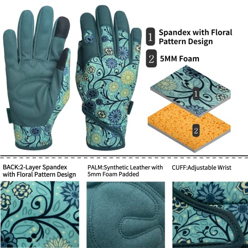 Cute Pattern Gardening Gloves,Thornproof Garden Glove,Gardener Gift - color: 2 Pairs Per Pack-lake Blue, size: Medium