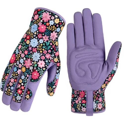 Gardening Gloves for Women, Breathable Leather Garden Gloves,Gardening Gift - color: Purple - Flower