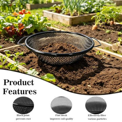 2Pcs Soil Sifter for Gardening, 1/6" & 5/16" Dual Mesh Heavy Duty Sieve with Upgrade Dual Handles, Fits 5 Gallon Bucket for Compost Dirt Sand Gravel Rocks Sawdust - color: 2PCS Black Handle 1/6in,5/16in