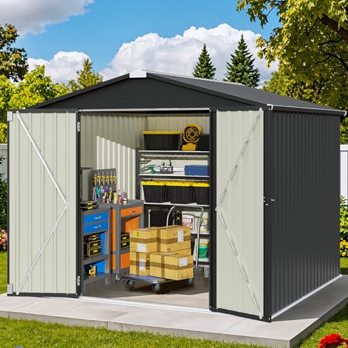 Patiowell 8x8 FT Storage Shed, Outdoor Metal Sheds, Black - color: Black, size: 8x8 FT