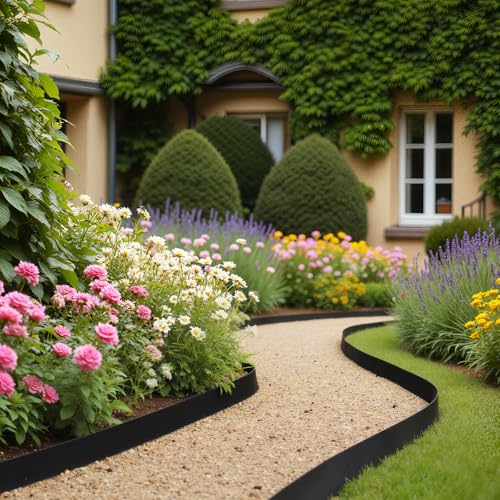 VEVOR Landscape Edging, 33 ft x 4 in Plastic Garden Border Edging with 30 Spikes & 2 Ground Stakes, No Dig, Flexible Lawn Edgings Roll, UV-Resistant Mini Fence Borders for Flower Beds Yard Paver - style: 33ft*4in（L-shaped）