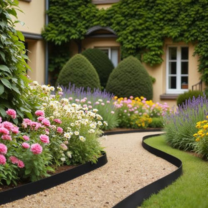 VEVOR Landscape Edging, 33 ft x 4 in Plastic Garden Border Edging with 30 Spikes & 2 Ground Stakes, No Dig, Flexible Lawn Edgings Roll, UV-Resistant Mini Fence Borders for Flower Beds Yard Paver - style: 33ft*4in（L-shaped）