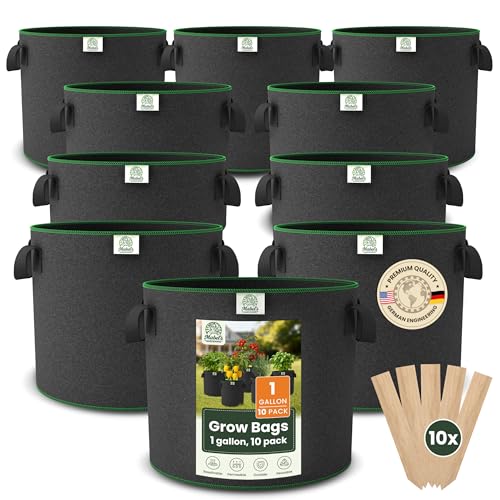 Mabel's Gardening 10-Pack 1 Gallon Grow Bags - Garden Planting Bags 7.1 x 5.9 INCH Made of 8.85 oz/yd² (300g/m²) Felt & Fleece Fabric Plant Pot, Plant Bag, Grow Bag for Basil Oregano Tomato - color: 10-pack, size: 1 Gallon