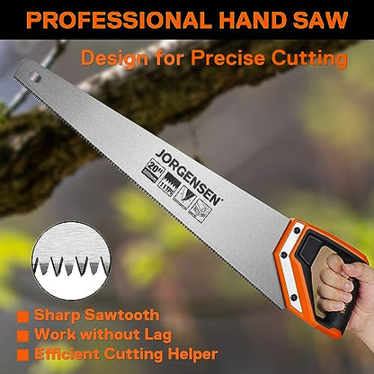 JORGENSEN 20 Inch Pro Hand Saw, 11 TPI Fine-Cut Ergonomic Non-Slip Aluminum Ultrasonic Welding Handle for Sawing, Trimming, Gardening, Woodworking, Drywall, Plastic Pipes - style: 20 Inch