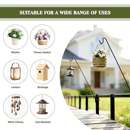2 Packs Extended Fence Deck Heavy Duty Bird Feeder Hook, 360 Degree Rotary and Length Adjustable Plant Bracket for Bird Feeders Planters Suet Baskets Lanterns Wind Chimes and More - size: 43" Long -2 Packs Fence Deck Hook