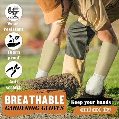 HANDLANDY Pruning Gloves Long for Men & Women, Pigskin Leather Rose Gardening Gloves- Breathable & Durability Gauntlet Glove - color: Beige, size: X-Small (Pack of 1)