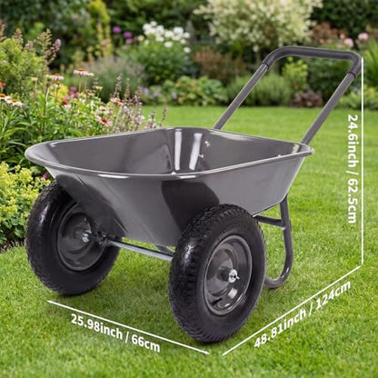 600Lb Wheelbarrow Dump Garden Cart with 4 10" All Terrain Wheels - style: Gray- 2 Wheels