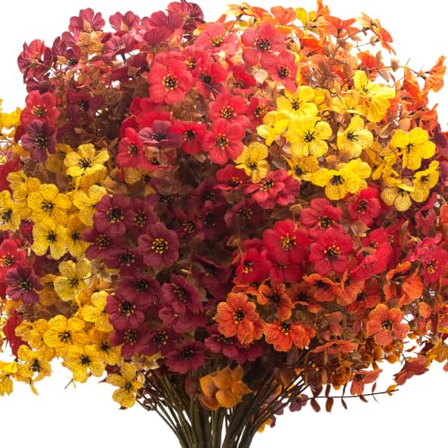 16 Bundles Artificial Fall Mums UV Resistant Flowers Outdoor Autumn Decor - color: Coffee Mix