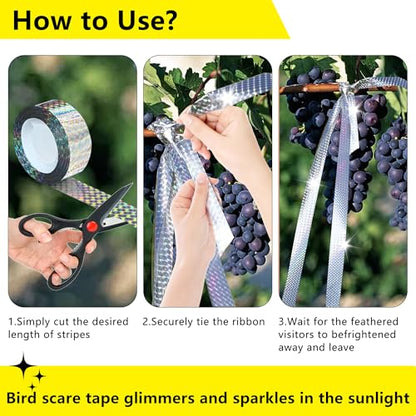 Bird Scare Reflective Tape, 262 Feet per Roll, Double-Sided Reflective, for Repelling Sparrows and Woodpeckers, Suitable for Outdoor Use in Homes, Gardens, Farms, Orchards,Outdoor - size: 262 Ft*1