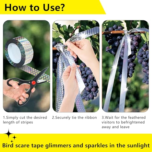 Bird Scare Reflective Tape, 500 Feet (2 Rolls), Double-Sided Reflective, for Repelling Sparrows and Woodpeckers, Suitable for Outdoor Use in Homes, Gardens, Farms, Orchards,Outdoor - size: 500 Ft*2
