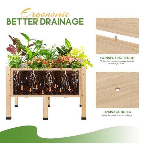 AMERLIFE 4x2 Ft Raised Garden Bed with Legs and Drainage Holes - color: Light Wood, size: 4x2 FT-16 In Depth
