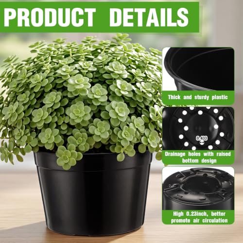 10 Pack 12 Inch Large Black Nursery Pots with Drainage Holes Plastic Seedling Nursery Pots Plant Containers for Vegetables, Flower, Greenery, Orchids, Aloe, Indoor Outdoor Use