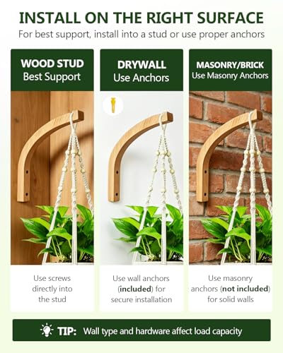 Wooden Plant Hangers - Hanging Plant Hooks for Indoor Outdoor, Wood Hanging Wall Plant Hooks Heavy Duty for Flower Pots Wind Chimes and Bird Feeders(2-Pack,8-Inch) - style: 1-Arc Style(2Pack)